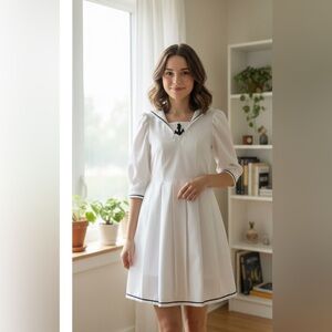 White Sailor Dress with Anchor Detail